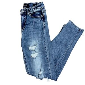 JUDY BLUES WOMENS MEDIUM WASH DISTRESSED BOYFRIEND FIT STRAIGHT LEG JEANS 3/26